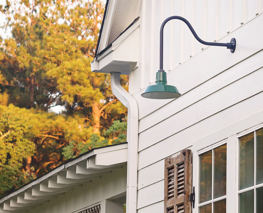 Red barn light electric company lamp