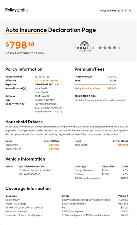 automobile insurance declaration page