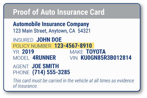 automobile insurance card